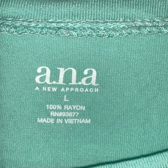 A.N.A Womens Mint Green 3/4 Sleeve High-Low Top L 100% Rayon Casual Loose Fit - Picture 2 of 6